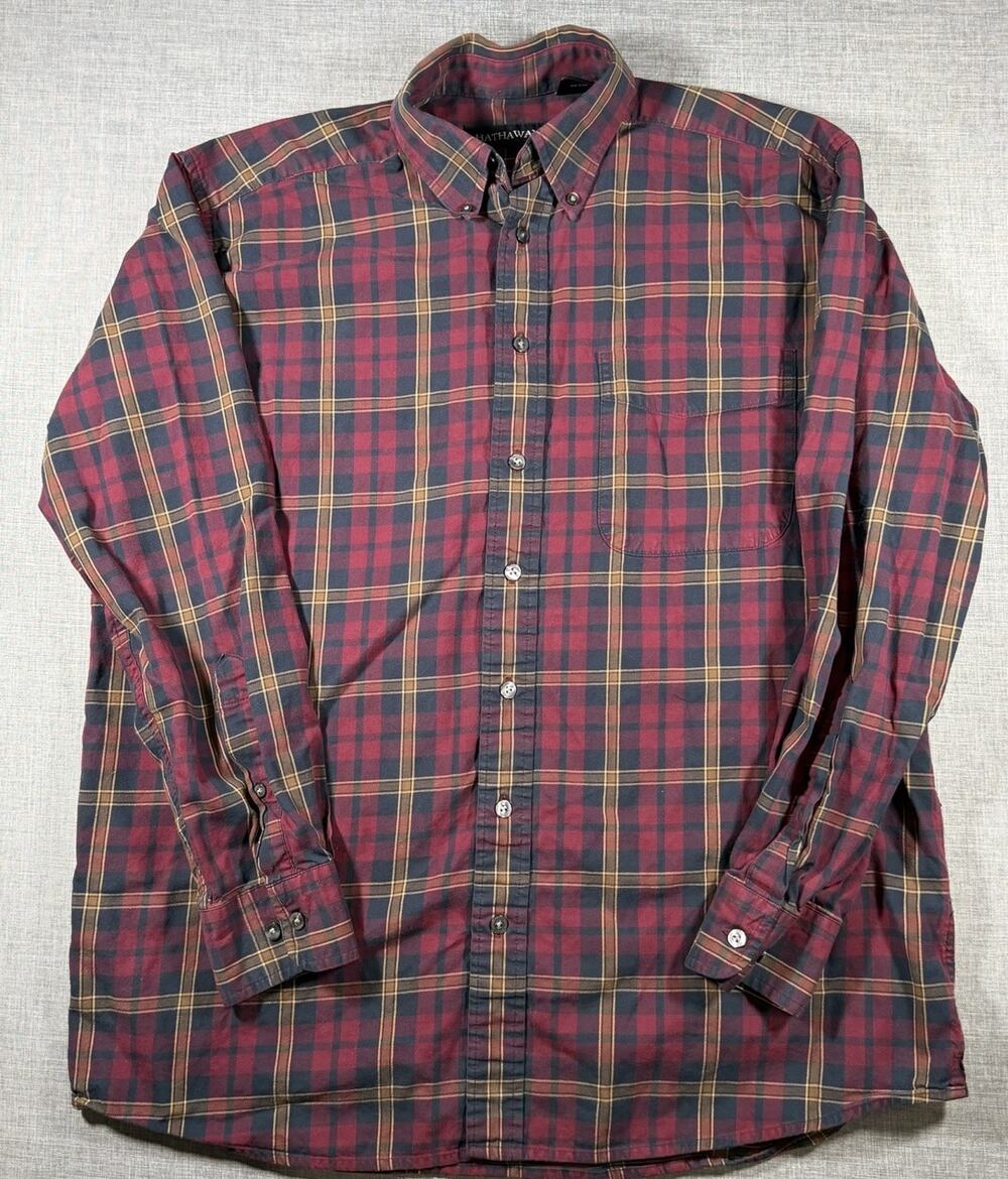 Hathaway Men’s M Button-Up Shirt Red Plaid Long Sleeve Casual Dress Shirt
